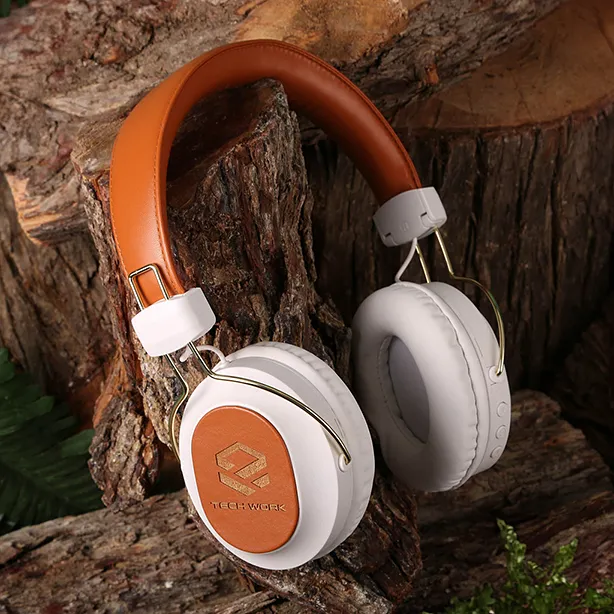 Headset resting on a log