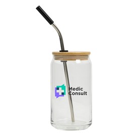 Can Glass 16 oz with Lid and Straw